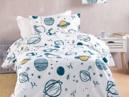 SATURN ΛΕΥΚΟ - ΣΕΤ ΠΑΠΛΩΜΑ ΠΑΙΔΙΚΟ ΗΜΙΔΙΠΛΟ (160X240) 100% ΒΑΜΒΑΚΙ Rythmos