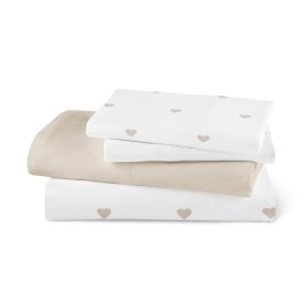 Σεντόνια Εμπριμέ Σετ Hearts Μπεζ Υπέρδιπλα Με Λάστιχο 220 x 240 cm + 160 x 200 cm + 40 cm + (2) 50 x 70 cm  100% Βαμβάκι Μπεζ BOREA - Image 3