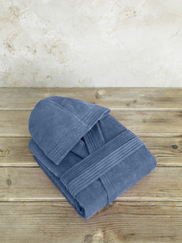 Μπουρνούζι με κουκούλα Zen - Small - Shadow Blue της Nima Home 100% Velour Cotton, 400 gsm Small