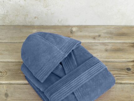 Μπουρνούζι με κουκούλα Zen - Medium - Shadow Blue της Nima Home 100% Velour Cotton, 400 gsm Medium