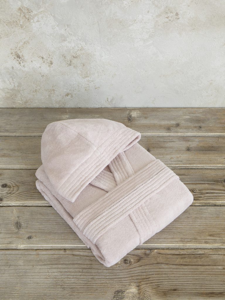 5206482112759-1.jpg Μπουρνούζι με κουκούλα Zen - Small - Powder Pink της Nima Home 100% Velour Cotton, 400 gsm Small - Image 1