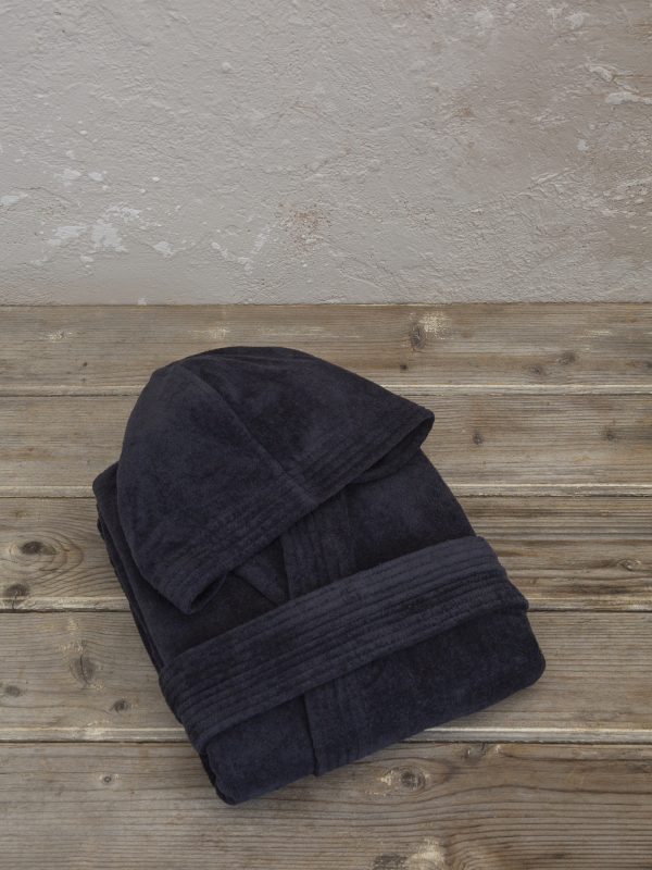 Μπουρνούζι με κουκούλα Zen - Medium - Total Black της Nima Home 100% Velour Cotton, 400 gsm Medium