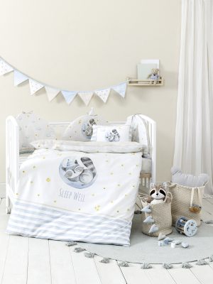 Σετ Παπλωματοθήκη Κούνιας - Sleepy Racoon της Nima Bebe 100% Cotton, 144 T.C. Κούνιας (1 x 110x145 + 1 Μαξιλαροθήκη 30x40)
