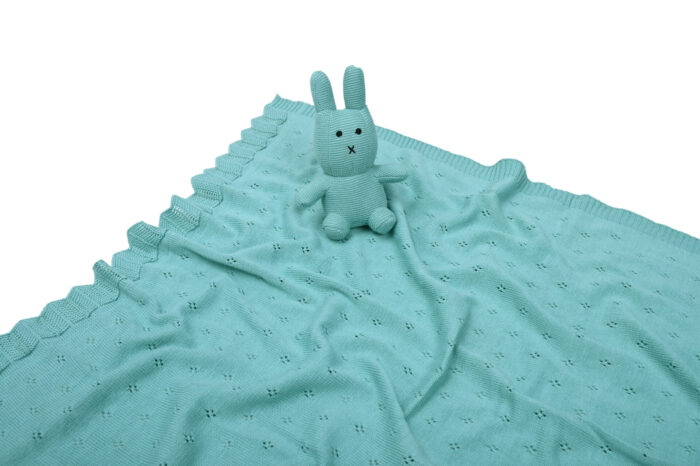 Bunny/Toy (Aqua) 80x100 Βρεφική κουβέρτα με σετ αρκουδάκι 100% cotton knitted 80x100 Liolios Home - Image 2