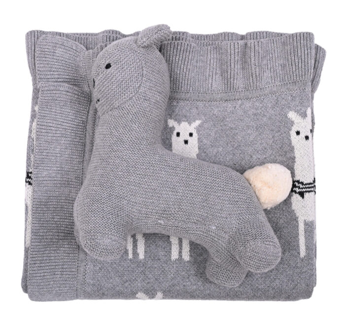 Lama/Toy (Grey) 80x100 Βρεφική κουβέρτα με σετ αρκουδάκι 100% cotton knitted 80x100 Liolios Home - Image 3