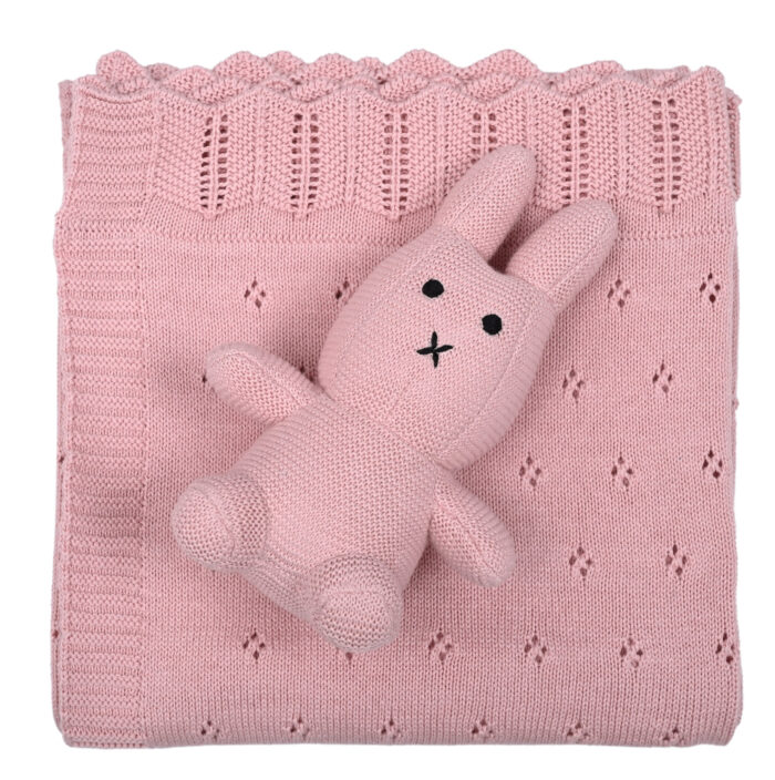 Bunny/Toy (Pink) 80x100 Βρεφική κουβέρτα με σετ αρκουδάκι 100% cotton knitted 80x100 Liolios Home - Image 2