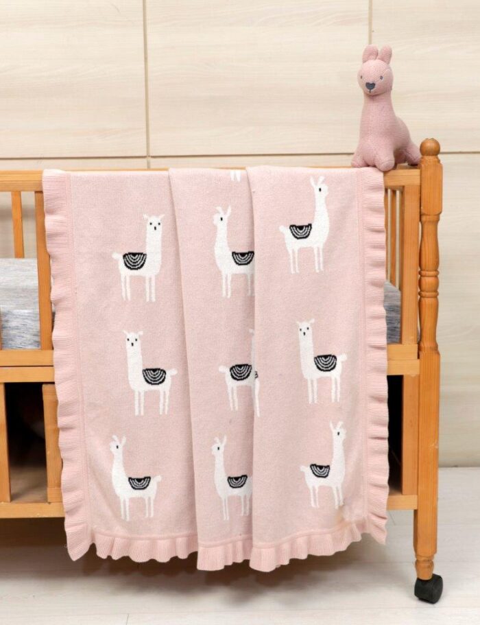 Lama/Toy (Pink) 80x100 Βρεφική κουβέρτα με σετ αρκουδάκι 100% cotton knitted 80x100 Liolios Home - Image 1
