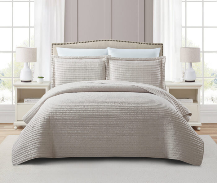 Mabelle (Beige) Κουβερλί 100% cationic/melange & καπιτονέ κέντημα 220x240 Liolios Home - Image 2