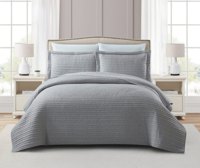 Mabelle (Lt grey) Κουβερλί 100% cationic/melange & καπιτονέ κέντημα 260x240 Liolios Home - Image 2