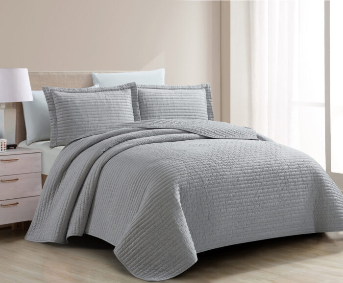 Mabelle (Lt grey) Κουβερλί 100% cationic/melange & καπιτονέ κέντημα 220x240 Liolios Home - Image 3