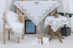 PLS-7B027 (White) Table linen Λινό κέντημα, με μεταξωτή δαντέλα, 60%linen, 40%pol. 128x128 Liolios Home