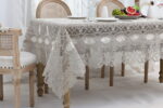 PLS-TB1157 (Lt coffee) Table linen Χειροποίητο κέντημα σε τούλι 150x220 Liolios Home - Image 5