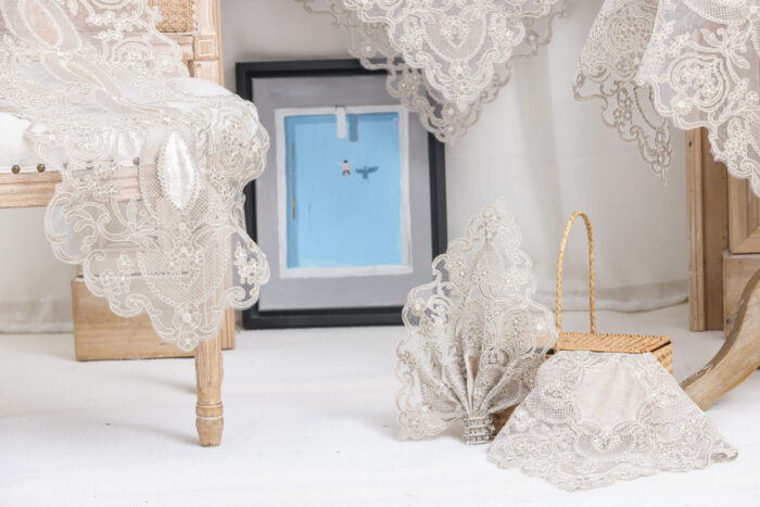 PLS-TB1157 (Lt coffee) Table linen Χειροποίητο κέντημα σε τούλι 40x150 Liolios Home - Image 3