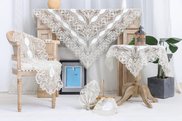 PLS-TB1157 (Ivory) Table linen Χειροποίητο κέντημα σε τούλι 150x265 Liolios Home - Image 1