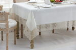 QZ1600053 (Cappuccino) Tablecloth Λινό κέντημα, με μεταξωτή δαντέλα, 60%linen, 40%pol. 160x260 Liolios Home