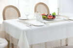 QZ1600053 (Cappuccino) Tablecloth Λινό κέντημα, με μεταξωτή δαντέλα, 60%linen, 40%pol. 160x260 Liolios Home - Image 2