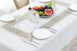 QZ1600053 (Cappuccino) Tablecloth Λινό κέντημα, με μεταξωτή δαντέλα, 60%linen, 40%pol. 160x260 Liolios Home - Image 4