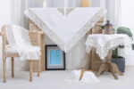 QZ1600053 (White) Table linen Λινό κέντημα, με μεταξωτή δαντέλα, 60%linen, 40%pol. 128x128 Liolios Home