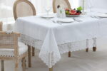 QZ1600053 (White) Tablecloth Λινό κέντημα, με μεταξωτή δαντέλα, 60%linen, 40%pol. 160x220 Liolios Home