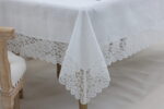 QZ1600053 (White) Tablecloth Λινό κέντημα, με μεταξωτή δαντέλα, 60%linen, 40%pol. 160x220 Liolios Home - Image 4