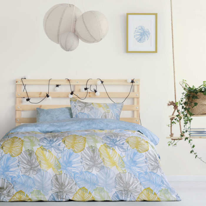 Κουβερλί Υπέρδιπλο - Mostera Blue της Kocoon Home 50% Cotton - 50% Polyester, 144 T.C. Υπέρδιπλο 220x240 - Image 3