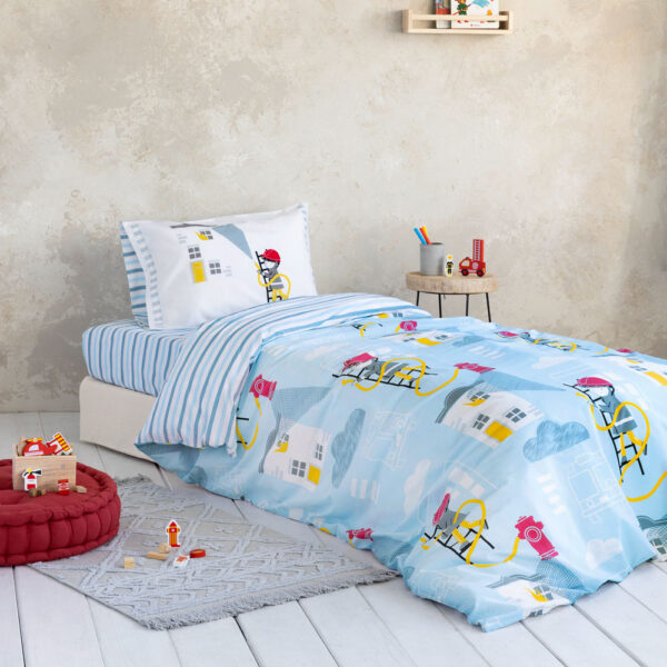 Σετ Παπλωματοθήκη Μονή - Pompier της Nima Kids 100% Cotton, 144 T.C. Μονή (1 x 160x240 + 1 Μαξιλαροθήκη 52x72) - Image 3