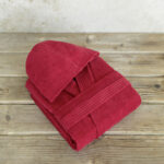 Μπουρνούζι με κουκούλα Zen - Large - Happy Red της Nima Home 100% Velour Cotton, 400 gsm Large - Image 3