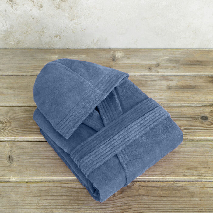 Μπουρνούζι με κουκούλα Zen - Medium - Shadow Blue της Nima Home 100% Velour Cotton, 400 gsm Medium - Image 3
