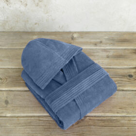 Μπουρνούζι με κουκούλα Zen - Large - Shadow Blue της Nima Home 100% Velour Cotton, 400 gsm Large - Image 3