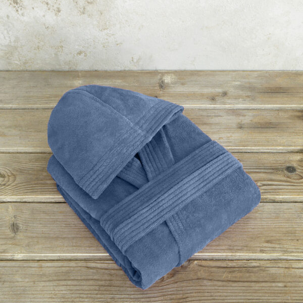Μπουρνούζι με κουκούλα Zen - Large - Shadow Blue της Nima Home 100% Velour Cotton, 400 gsm Large - Image 3