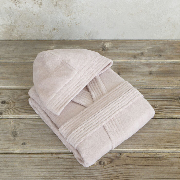 Μπουρνούζι με κουκούλα Zen - Medium - Powder Pink της Nima Home 100% Velour Cotton, 400 gsm Medium - Image 2