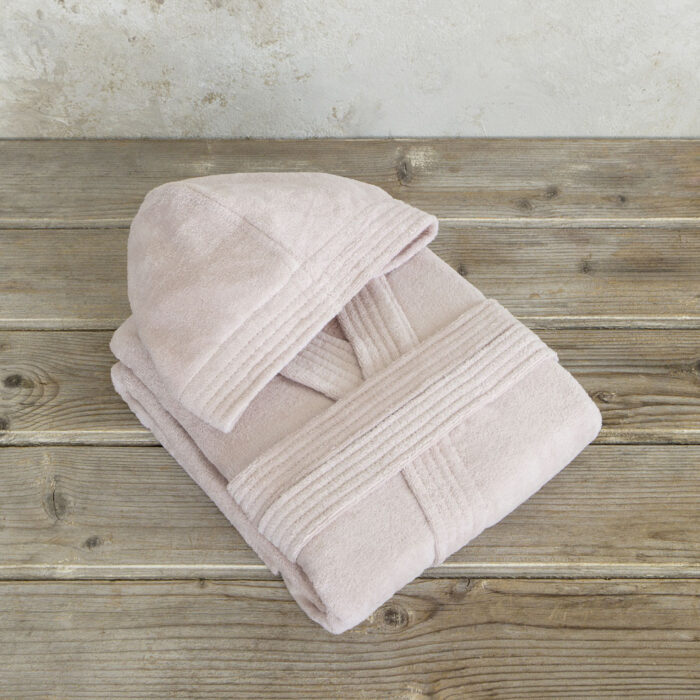 Μπουρνούζι με κουκούλα Zen - Large - Powder Pink της Nima Home 100% Velour Cotton, 400 gsm Large - Image 2