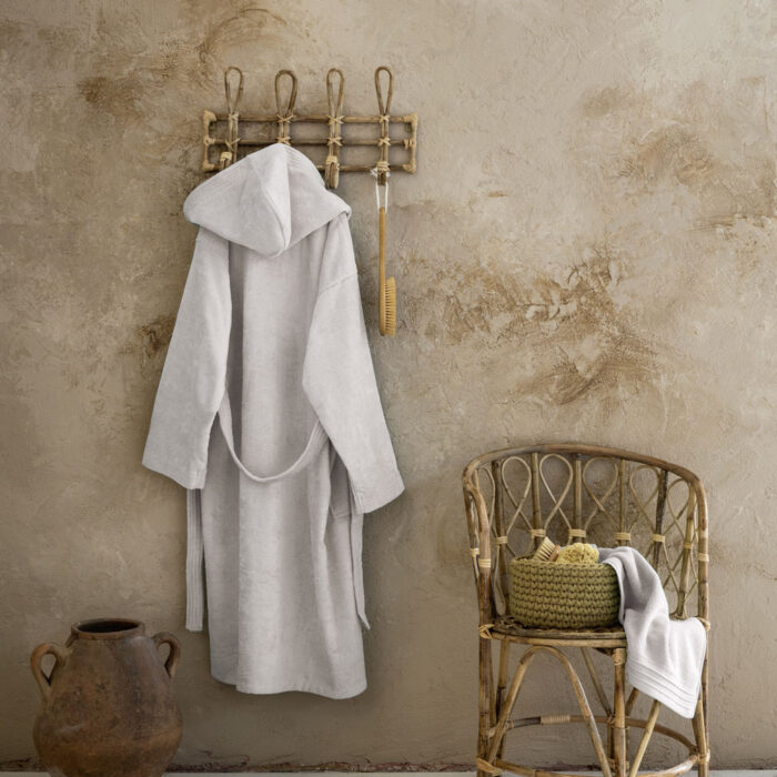 Μπουρνούζι με κουκούλα Zen - Medium - Oat Beige της Nima Home 100% Velour Cotton, 400 gsm Medium - Image 3