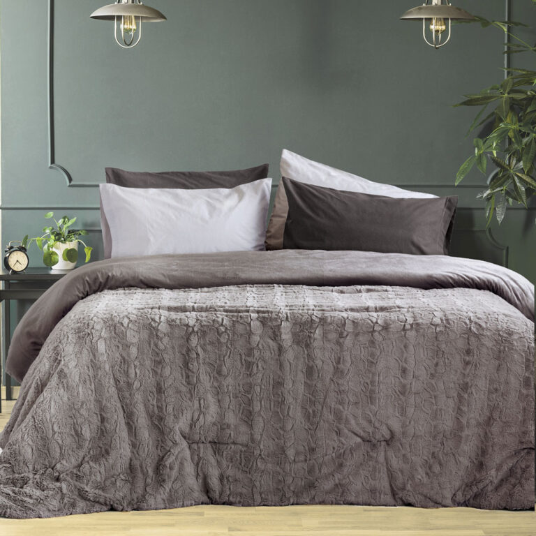 Industrial,Bookshelf,And,Wooden,Commode,In,Contemporary,Bedroom,Interior,With Κουβέρτα/Πάπλωμα Υπέρδιπλο 220x240 - Velure Cigar Beige της Nima Home 100% Polyester Υπέρδιπλη 220x240 - Image 3