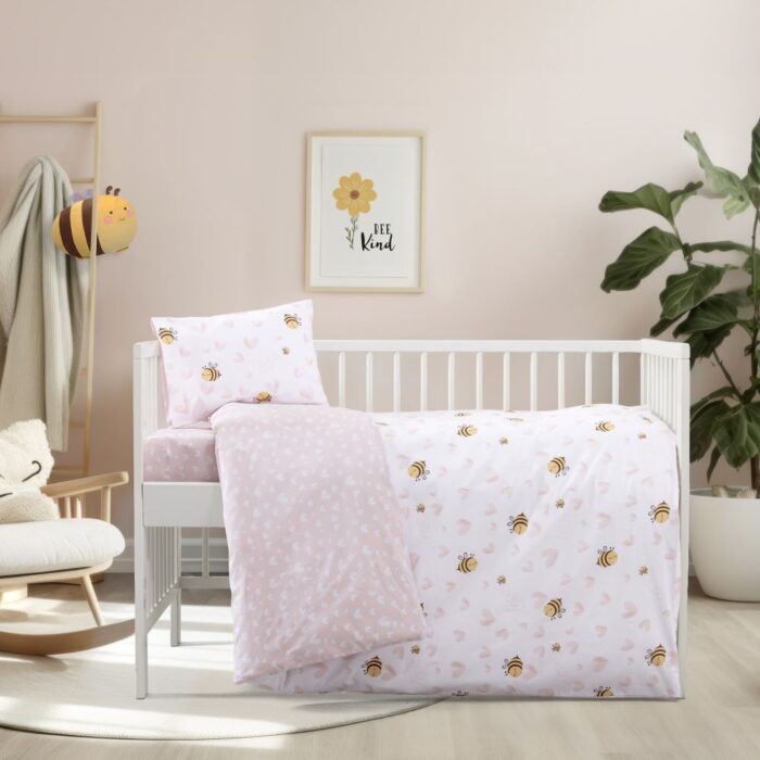 Σετ Σεντόνια Κούνιας με Λάστιχο - Bee Love της Kocoon Bebe 100% Cotton, 144 T.C. Κούνιας με λάστιχο (1 x 70x130+15 + 1 x 120x160 + 1 Μαξιλαροθήκη 30x40) - Image 16