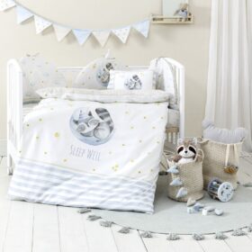 Σετ Σεντόνια Κούνιας με Λάστιχο - Sleepy Racoon της Nima Bebe 100% Cotton, 144 T.C. Κούνιας με λάστιχο (1 x 70x140+15 + 1 x 120x170 + 1 Μαξιλαροθήκη 30x40) - Image 2