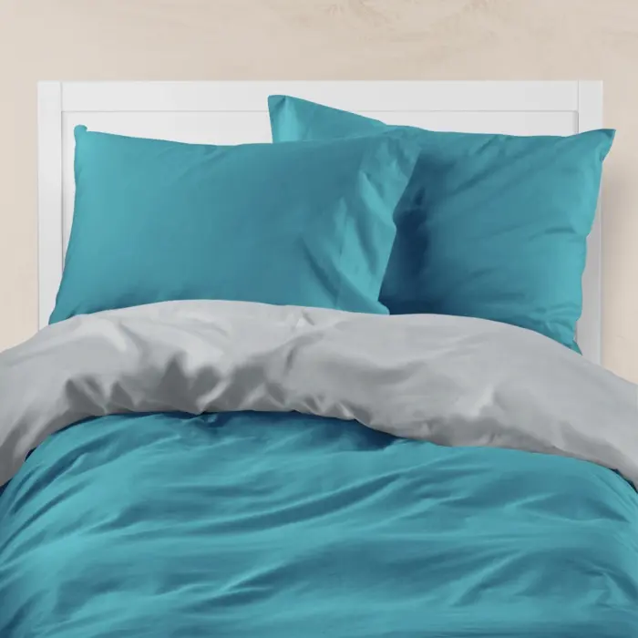 Παπλωματοθήκη Μονόχρωμη Solid Υπέρδιπλη 220 x 240 cm  100% Βαμβάκι Πετρόλ-Ποντικί BOREA - Image 24