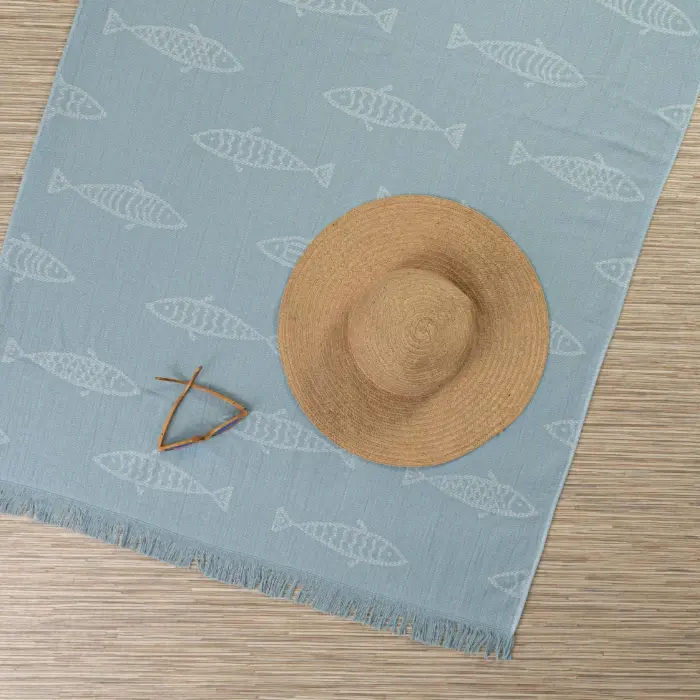 Πετσέτα Παρεό Κρόσσι Fishes 90 x 160 cm  100% Βαμβάκι Άκουα BOREA - Image 4