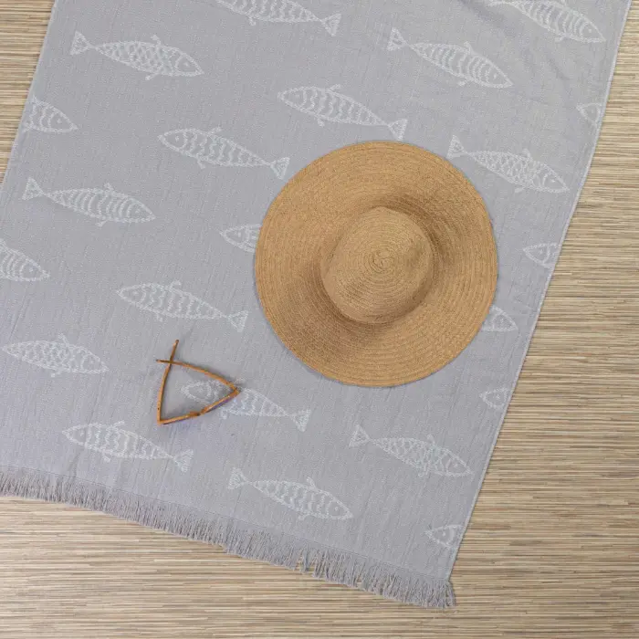 Πετσέτα Παρεό Κρόσσι Fishes 90 x 160 cm  100% Βαμβάκι Άκουα BOREA - Image 3