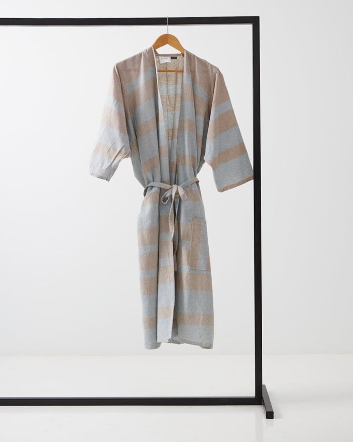 Unisex Βαμβακερό Ριγέ Μπουρνούζι Κιμονό Αργαλειού Margarita One Size Μπεζ της Pennie - Image 1