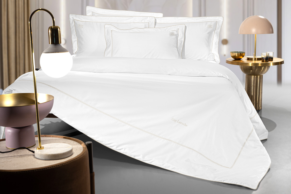 1110086225001.jpg Σετ 4τμχ. Σεντόνια Elite White/Beige 270x280 της Guy Laroche (Cotton satin 100%) - Image 1