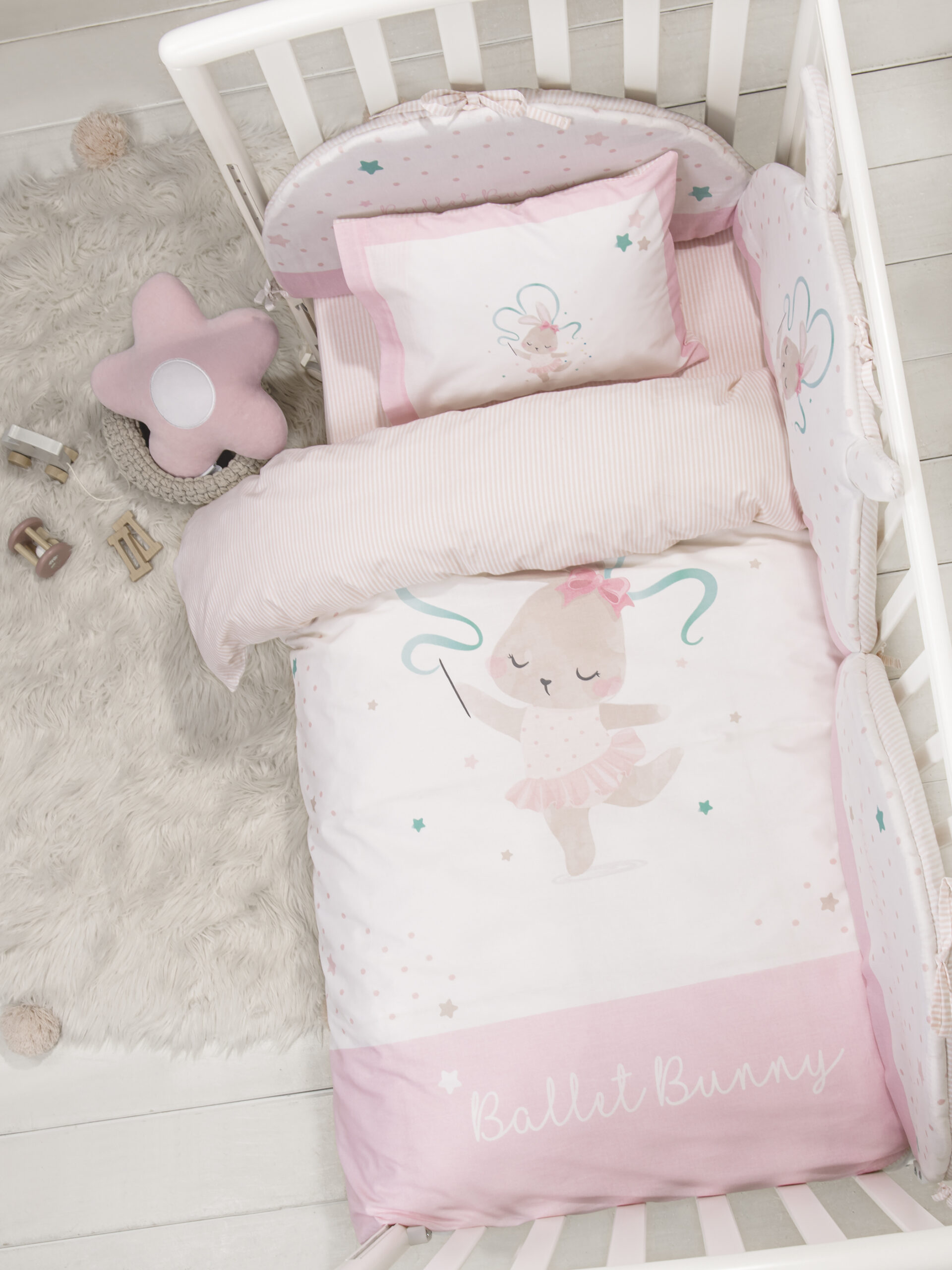 5206482171497-4.jpg Σετ Σεντόνια Κούνιας - Ballet Bunny της Nima Bebe 100% Cotton, 144 T.C. Κούνιας (2 x 120x170 + 1 Μαξιλαροθήκη 30x40) - Image 1