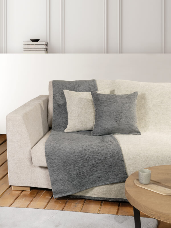Ριχτάρι διπλής όψης 180x180 - Caldo Gray/Ivory της Nima Home 80% Chenille / 20% Cotton Μονοθέσιος 180x180