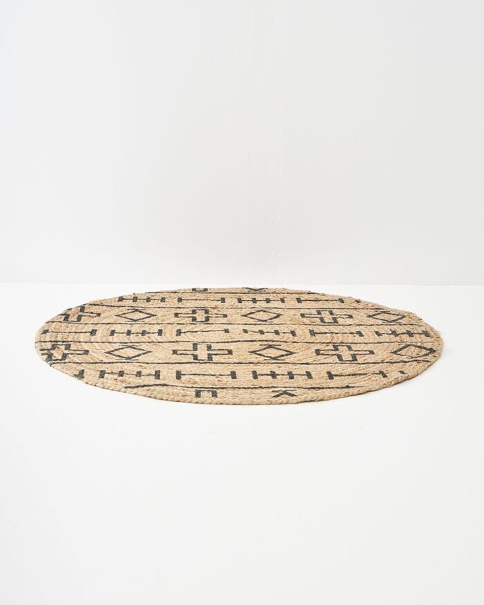 Ψάθα Πλεκτό Οικολογικό Στρογγυλό Χαλί Γιούτας Σχέδιο Σταυρούς Cross Διάμετρος 90cm Μπεζ της Pennie - Image 3