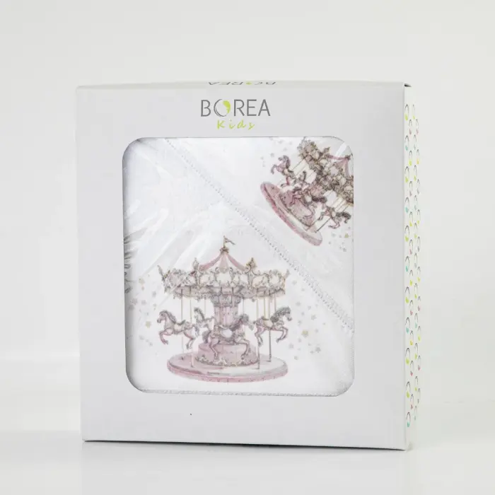 Πετσέτες Σετ 2ΤΜΧ Carousel Λευκό-Ροζ 70 x 120 / 30 x 50 cm  100% Βαμβάκι Λευκό-Ροζ BOREA - Image 4