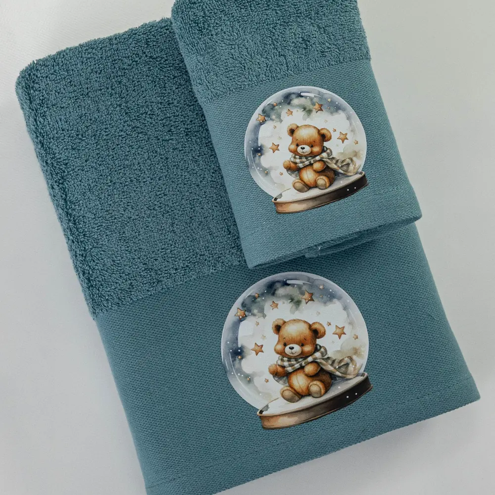 petsetes-set-2tmx-snowball-leptomereia.webp Πετσέτες Σετ 2ΤΜΧ Snowball 70 x 120 / 30 x 50 cm 100% Βαμβάκι Πετρόλ BOREA - Image 1
