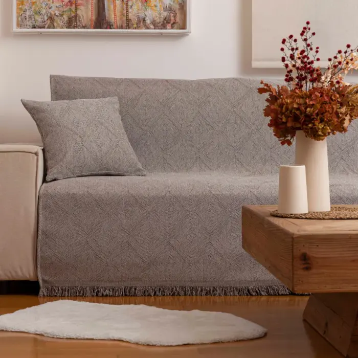 Ριχτάρι Σενίλ Πολυθρόνας Bari 180 x 180 cm  100% Πολυέστερ Γκρι BOREA - Image 3