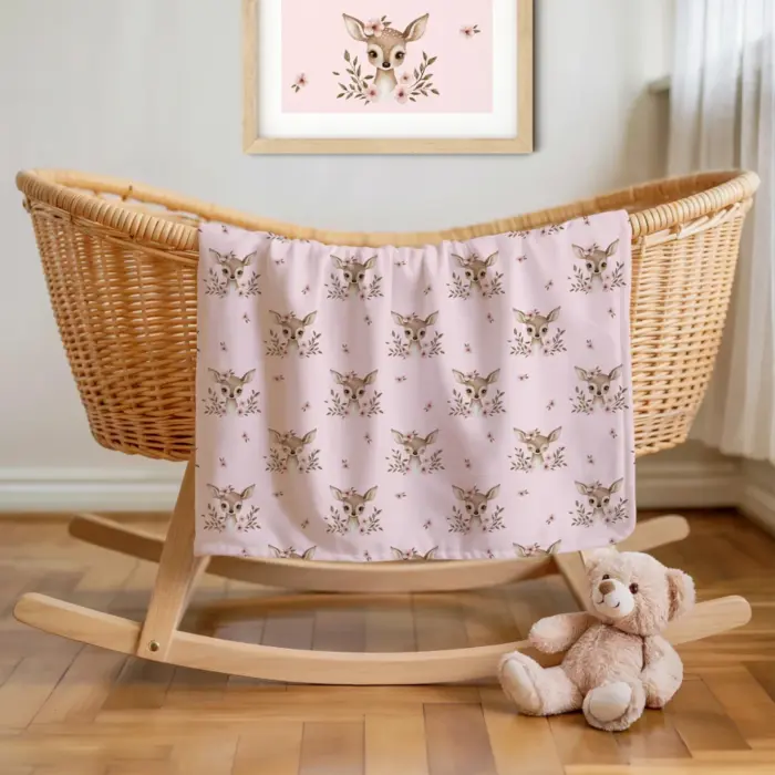 Σεντόνια Λίκνου Σετ Bambi (2) 70 x 120 cm  100% Βαμβάκι Ροζέ BOREA - Image 2