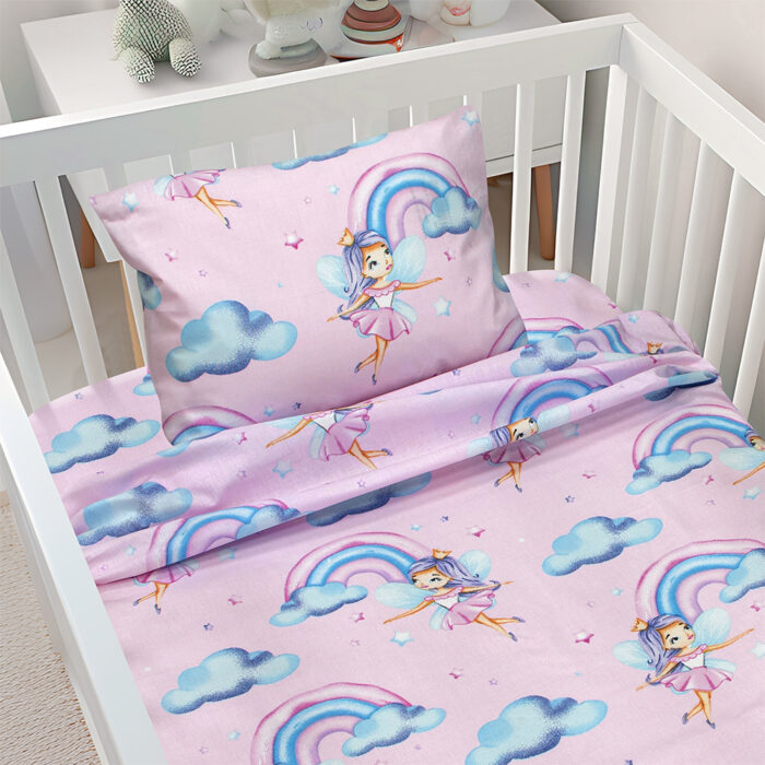 LINO BEBE ΣΕΤ ΣΕΝΤΟΝΙΑ ENHANCED RAINBOW PINK 120X180 100% Βαμβάκι - Image 2