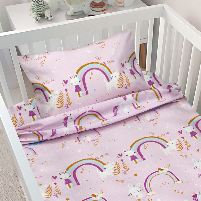 LINO BEBE ΣΕΤ ΣΕΝΤΟΝΙΑ RAINBOW GALLOP PINK 120X180 100% Βαμβάκι - Image 2